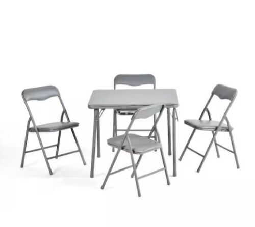 Homy Casa TAGE 5-Piece Folding Table and Chair Set with Padded Seats, Floor-Protecting Design, for Kids and Teens in Grey - Lot 235JF