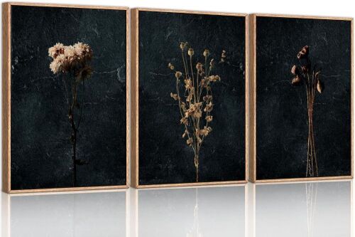 Moody Dark Orange Floral Framed Canvas Wall Art Set, 36" x 24" x 3 - Lot 251