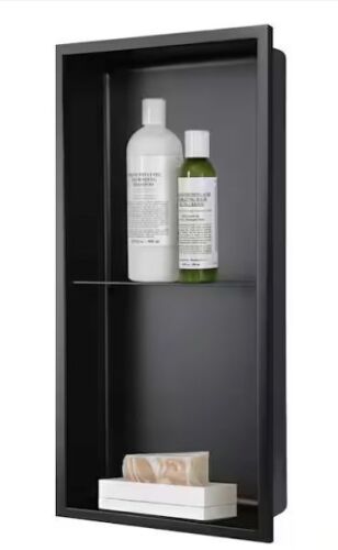 AKDY 12 in. W x 24 in. H x 4 in. D 18-Gauge Stainless Steel Double Shelf Bathroom Shower Wall Niche in Matte Black - Lot 735JF