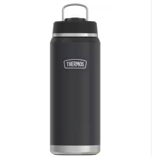 Thermos 40 oz. Granite Black Stainless Steel Water Bottle w/Straw - Lot 737JF
