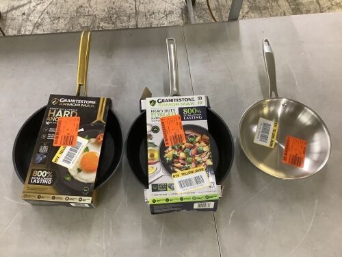 Lot of (2) Granitestone ArmorMax 10" Skillets & (1) Tramontia 8" Frying Pan - 1 Slightly Bent - Lot 742JF