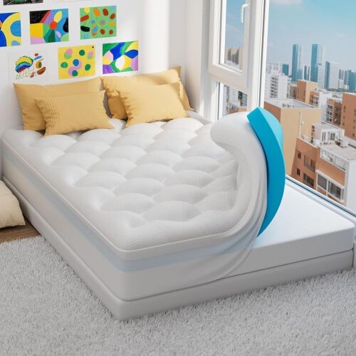 OhGeni Cooling Dual Layer Full Mattress Topper, 2" Cooling Gel Memory Foam, 2" Down Alternative Pillow Top Pad - Lot 468