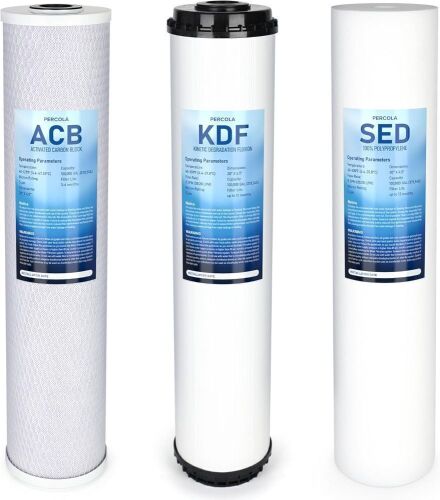 3-Stage Whole House Water Filter Set Replacement Pack with Sediment, KDF High Capacity, Carbon Block Cartridge Filters, 20 x 4.5 inch, 3 Count - Lot 565