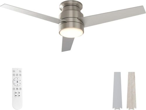 warmiplanet Flush Mount Ceiling Fan with Lights Remote Control, 52-Inch, Brushed Nickel, 3-Blades - Lot 179