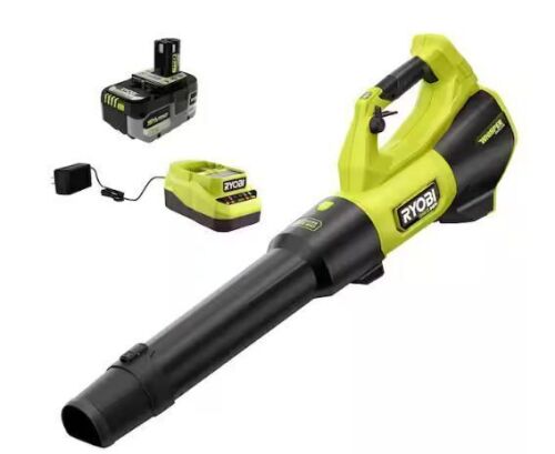 RYOBI ONE+ HP 18V Brushless Whisper Series 130 MPH 510 CFM Cordless Battery Leaf Blower with 6.0 Ah Battery and Charger - Lot 81JF