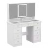 FUFU&GAGA White Vanity Desk 9 Drawers with 3 Mirrors, Glass Top, Hidden Storage Shelves, LED Lighted - Thumbnail 1