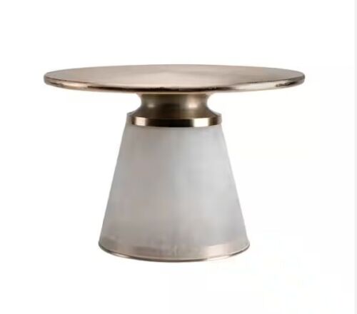 Liv & Skye Clear/Frost 24 in. Round Metal Top and Glass Coffee Table with Pedestal Base - Lot 78JF