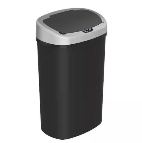 iTouchless 13.2 Gal. Black Oval Plastic Kitchen Trash Can with Sensor Lid and Odor Filter - Lot 350JF