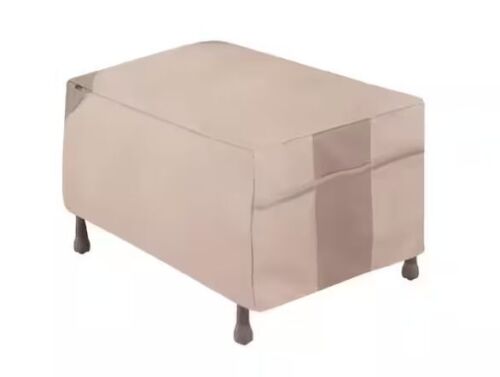 Lot of (2) MODERN LEISURE Monterey Water Resistant Outdoor Ottoman/Side Table Cover, 32 in. W x 22 in. D x 17 in. H, Beige - Lot 440JF