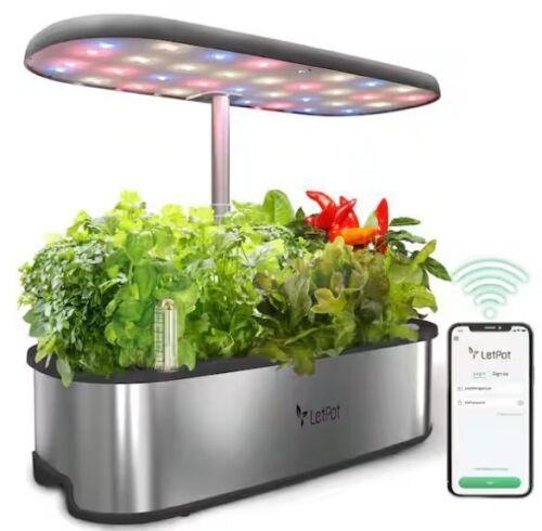LetPot 5.5L Smart Indoor Hydroponics Growing System with 12 Pods, APP and WiFi-Controlled - Cracked Plastic on light - Lot 443JF