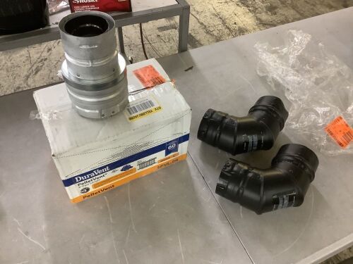 DuraVent PelletVent for Multi-Fuel 3in. To 4in. Diameter Increaser & (2) DuraVent PelletVent for Multi-Fuel 3in. Diameter 90° Elbow - Lot 445JF