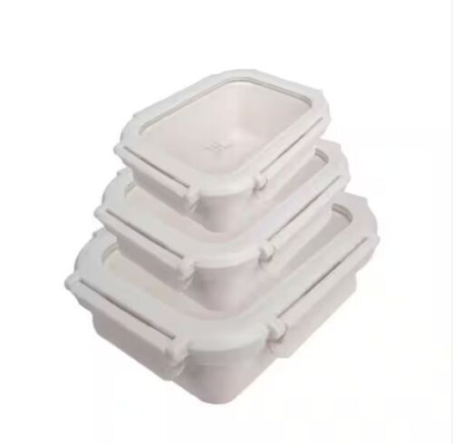 LEXI HOME Brixton 6-Piece Leakproof Porcelain Ceramic Food Storage Containers with Glass Lids Set in Cream - Lot 533JF