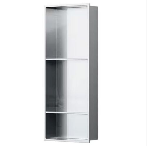 BWE 13 in. W x 31 in. H x 4 in. D Bathroom Shower Double Shelf Niche Over Mount Installation in Brushed Nickel - Lot 547JF