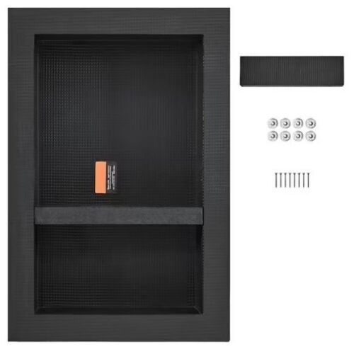 16 in. W x 24 in. H x 3.5 in. D Shower Niche Ready for Tile Double Shelf Organizer in Black - Lot 549JF