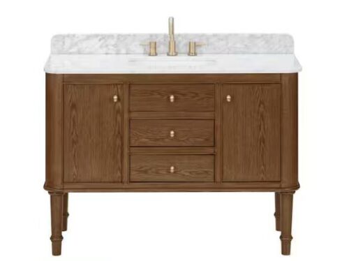 Home Decorators Collection Collette 48 in. Single Sink Cinnamon Oak Bath Vanity with White Carrara Marble Top - Lot 8JF