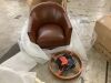 JAYDEN CREATION Cristina Brown 29 in. W Transitional Genuine Leather Swivel Barrel Arm Chair with Solid Wood Base - Thumbnail 2