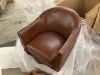 JAYDEN CREATION Cristina Brown 29 in. W Transitional Genuine Leather Swivel Barrel Arm Chair with Solid Wood Base - Thumbnail 3
