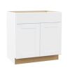 Hampton Bay Shaker 33 in. W x 24 in. D x 34.5 in. H Assembled Sink Base Cabinet in Satin White - Thumbnail 1