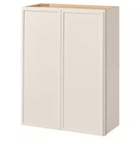 Hampton Bay Leyton 27 in. W x 12 in. D x 36 in. H Ready to Assemble Plywood Slim Shaker Wall Kitchen Cabinet in Antique White - Lot 59JF