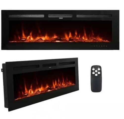 Mondawe 50 in. Wall-Mounted or Built-In Electronic Fireplace Insert with Adjustable Flame in Black - Lot 69JF