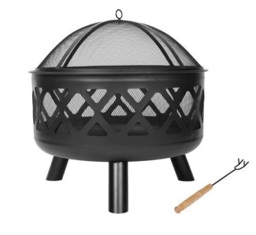 24 inch Black Crossweave Steel Wood-Burning Outdoor Fire Pit - Lot 113JF