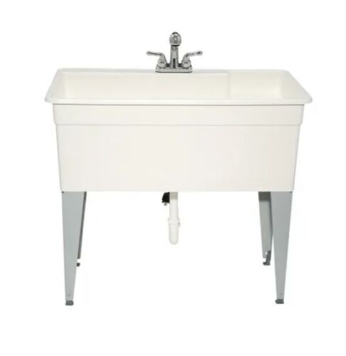 BigTub Utilatub Combo 40 in. x 24 in. 33 in. Polypropylene Floor Mount Utility Tub with Pull-Out Faucet in White - Lot 54JF