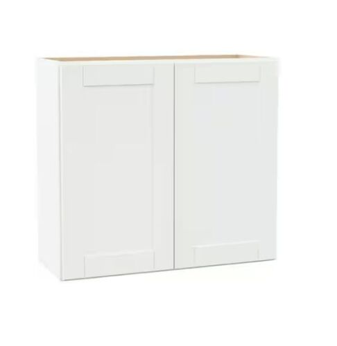 Hampton Bay Shaker 33 in. W x 12 in. D x 30 in. H Assembled Wall Cabinet in Satin White - Lot 118JF
