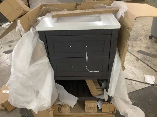 Home Decorators Collection Autumn 24 in. Single Sink Gray Bath Vanity with White Engineered Stone Top - Broken Top - Lot 124JF