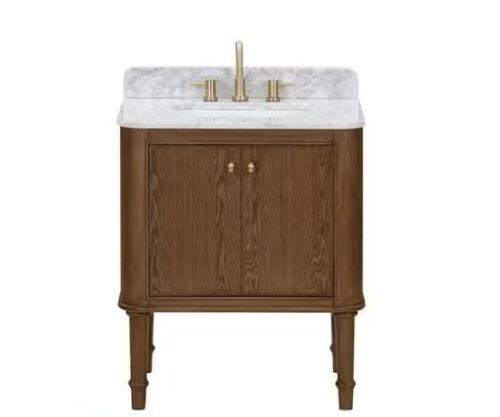 Home Decorators Collection Collette 30 in. Single Sink Cinnamon Oak Bath Vanity with White Carrara Marble Top - Cracked Top - Lot 49JF