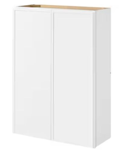 Hampton Bay Leyton 30 in. W x 12 in. D x 42 in. H Ready to Assemble Plywood Slim Shaker Wall Kitchen Cabinet in Alpine White - Lot 128JF