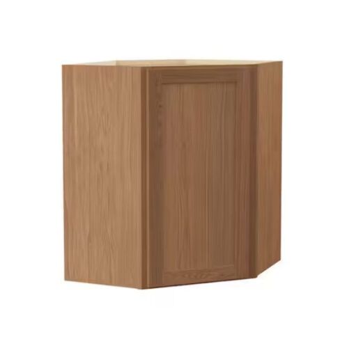 Hampton Bay Sinclair 24 in. W x 12 in. D x 30 in. H Assembled Diagonal Corner Wall Cabinet in Shaker Saddle Oak - Lot 212JF