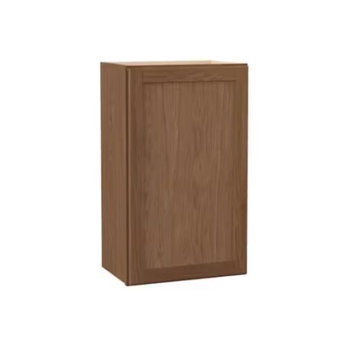 Hampton Bay Sinclair 18 in. W x 12 in. D x 30 in. H Assembled Wall Cabinet in Shaker Saddle Oak - Lot 214JF