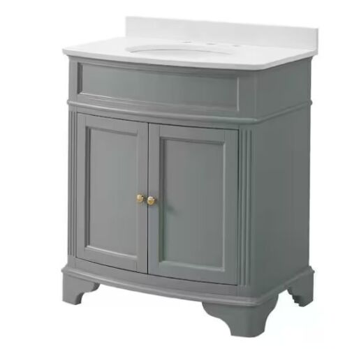 Home Decorators Collection Terryn 31 in. Single Sink Dusk Green Bath Vanity with Engineered White Marble Top - Small Blemish on Front - Lot 21JF