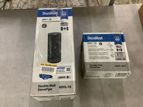 DuraVent DVL Double Wall Stove Pipe 6in. Diameter X 18in. Length & DVL Double Wall Stove Pipe 6in. DVL Chimney Adapter - Lot 722JF