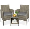 3-Piece Outdoor Patio Wicker Bistro Set w/ Side Storage Table - Thumbnail 1