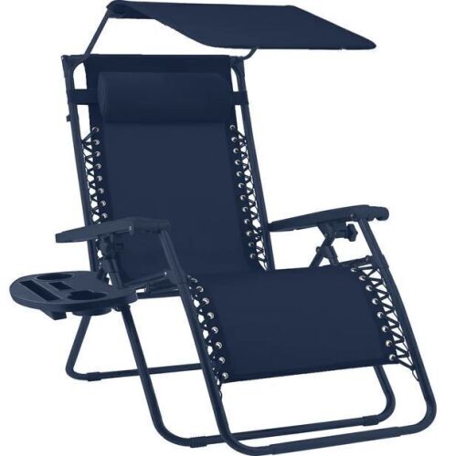 Folding Zero Gravity Recliner Patio Lounge Chair w/ Canopy, Side Tray - Lot 316