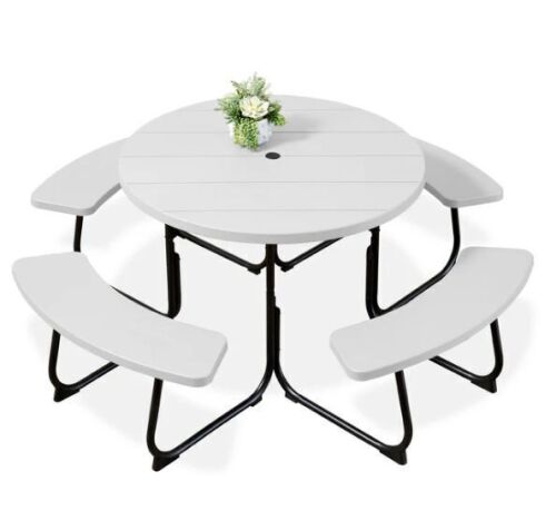 8-Person Circular Picnic Table w/ Umbrella Hole, 4 Benches - Lot 45