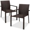 Set of 2 Stackable Wicker Chairs w/ Armrests, Steel Accent Furniture - Thumbnail 1