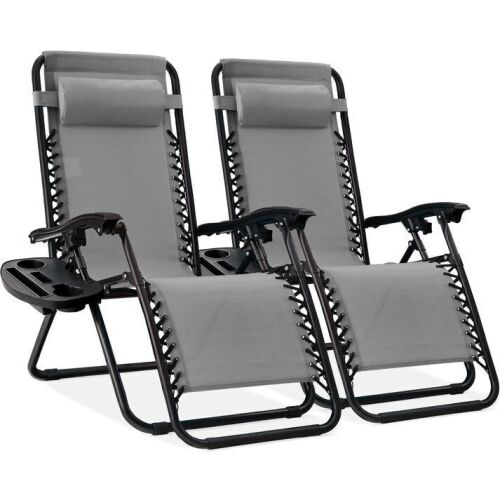 Set of 2 Adjustable Zero Gravity Patio Chair Recliners w/ Cup Holders - Lot 515