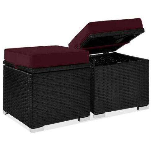 Set of 2 Wicker Ottomans, Multipurpose w/ Removable Cushions, Steel Frame - Lot 524