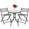 3-Piece Bistro Set w/ Glass Table, 2 Foldable Chairs - Thumbnail 1