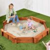 Kid's Wooden Octagonal Sandbox w/ Sand Cover, 4 Reinforced Benches, 8 Seats - Thumbnail 1