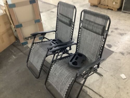 Set of 2 Adjustable Zero Gravity Patio Chair Recliners w/ Cup Holders - Lot 712