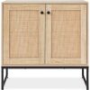 2-Door Rattan Storage Cabinet Accent Furniture for Living Room w/ Foot Pads - Thumbnail 1