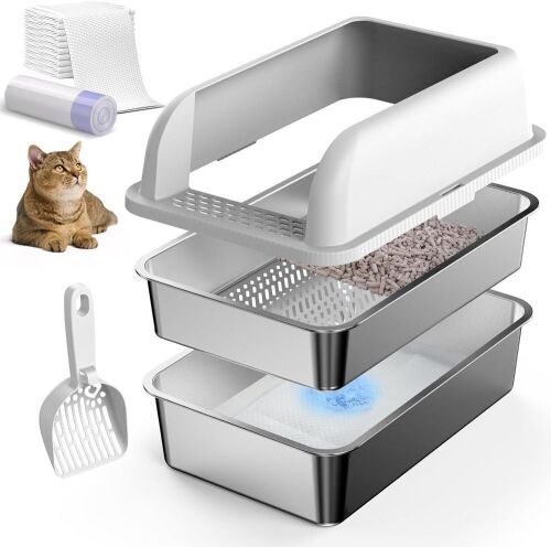 Stainless Steel Sifting Litter Box with Lid - Lot 382