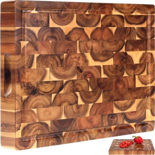 XL Acacia End Grain Wood Cutting Board, 20 x 15 x 1.5in - Lot 593