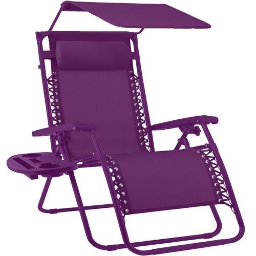 Folding Zero Gravity Recliner Patio Lounge Chair w/ Canopy, Side Tray - Lot 499