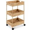 3-Tier Water Hyacinth Rolling Utility Cart w/ Weaved Baskets Natural - Thumbnail 1
