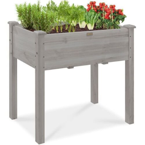 Raised Garden Bed, Elevated Wood Planter Box Stand w/ Bed Liner - 34x18x30in - Lot 306