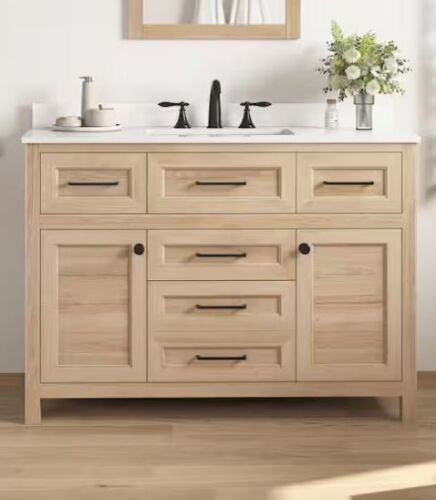 Home Decorators Collection Hanna 48 in. Single Sink Weathered Tan Bath Vanity with White Engineered Stone Top - Lot 15JF